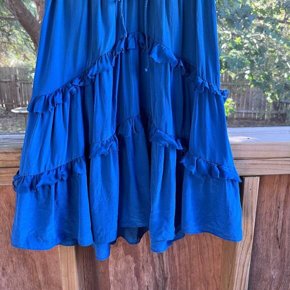 Anthropologie Lil' Women's Blue 100% Silk Ruffled Mini Dress Size 4 - Picture 4 of 8